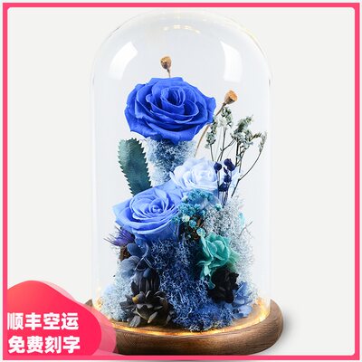永生花礼盒玻璃罩七夕圣诞情人节礼物生日送女友玫瑰花干花束 虎窝淘