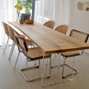 轻奢亚克力悬浮实木书桌去客厅化书桌原木大板餐书桌一体长工作台