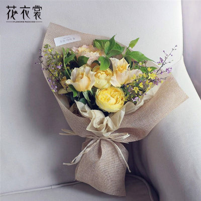花衣裳亚麻布复古彩麻片鲜花包装纸花束材料包花纸花店用品 虎窝淘