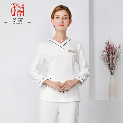 美容师工作服女高端美容院spa养生会所足浴技师服皮肤管理套装195 虎窝淘