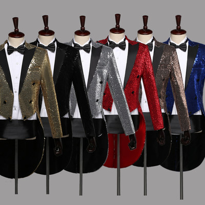燕尾服男儿童亮片舞台演出礼服魔术师外套夜店酒吧主持合唱指挥服 虎窝淘
