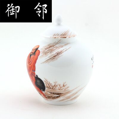 京德景德镇大师手绘陶瓷茶叶罐粉彩无量寿佛人物小将军罐 虎窝淘