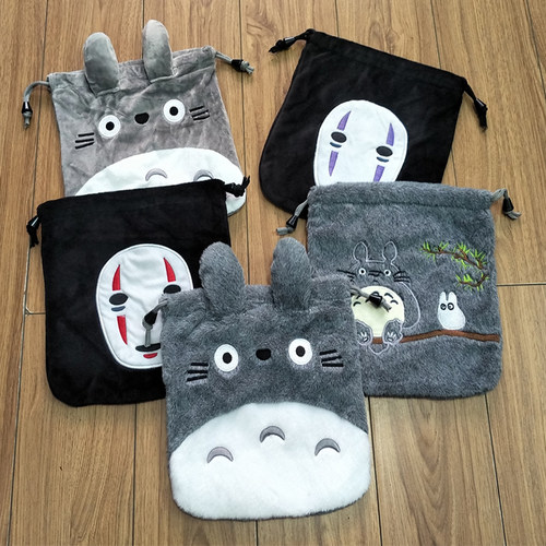 宫崎骏TOTORO 可爱卡通龙猫无脸男龙猫毛绒束口袋杂物包抽口袋