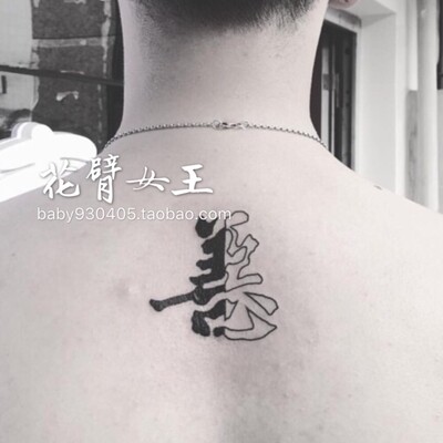 花臂少女tattoo X141 黑白汉字善恶拼接后背纹身贴 虎窝淘