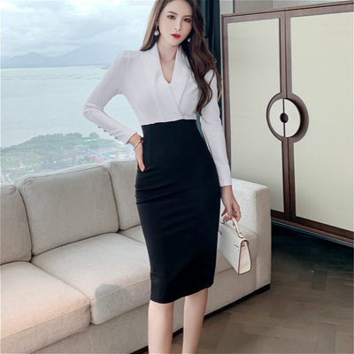 春季21新款职场女装ol气质韩版修身显瘦性感包臀长袖职业连衣裙 虎窝淘