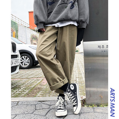 港仔文艺男工装休闲裤春夏季款宽松直筒裤ins潮流阔腿裤子 虎窝淘