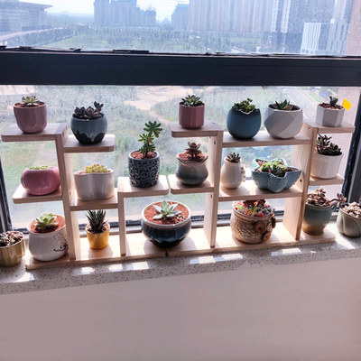 飘窗台多肉花架实木多层室内阳台桌面简易植物架子小空间置物装饰 虎窝淘