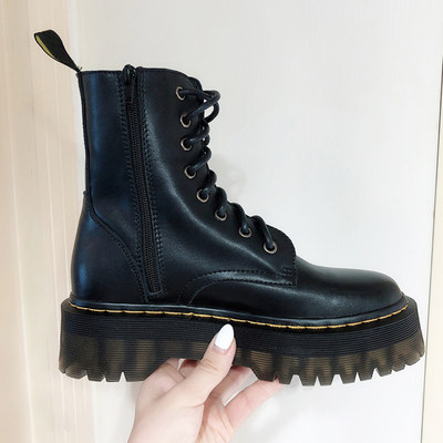 Dr厚底马丁靴女真皮21冬季加绒英伦风百搭增高机车短靴春秋单靴 虎窝淘