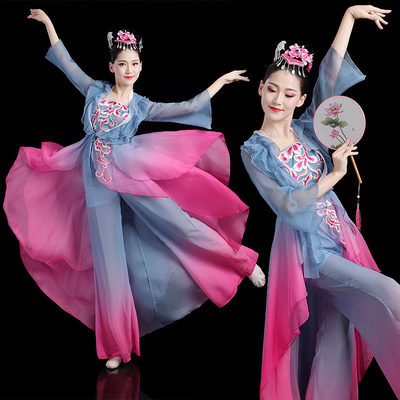 新款古典舞演出服女飘逸中国风淡雅仙女古风独舞服装点绛唇舞蹈服 虎窝淘