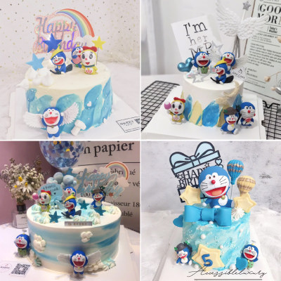 网红儿童生日蛋糕装饰天使翅膀叮当猫哆啦a梦卡通玩具摆件6只装 虎窝淘