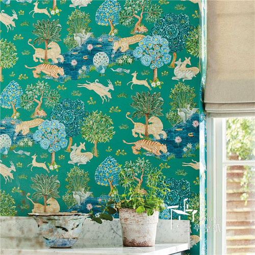 原装进口英国桑德森壁纸 英式波斯花园背景玄关墙纸