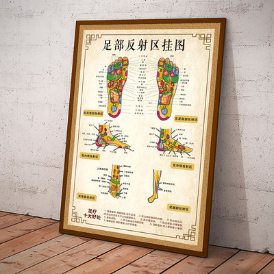 养生足疗店足部反射区装饰挂画足底按摩穴位图装饰画背诊图宣传画 虎窝淘