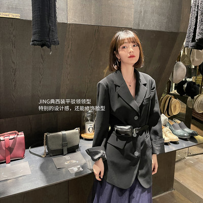 法儿家韩国定制西服小个子高级感设计感小众休闲西装外套女春秋 虎窝淘