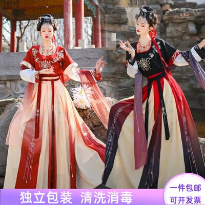 出租古装汉服女款坦领敦煌中国风仙女学生三八节汇演舞蹈服装租赁 虎窝淘