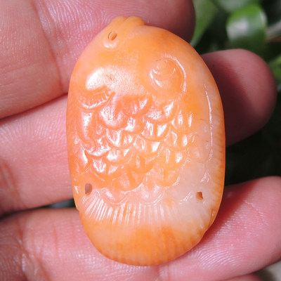 方言企业精品罕见珍品金橘原生黄玉白玉共生留皮籽料鱼吊坠r 虎窝淘