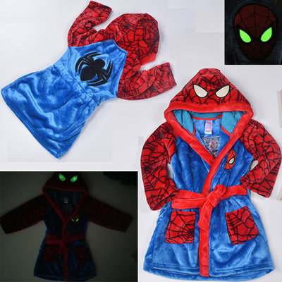 儿童蜘蛛侠睡袍孩子童装宝宝法兰绒睡衣春秋冬天男女小朋友浴袍 虎窝淘