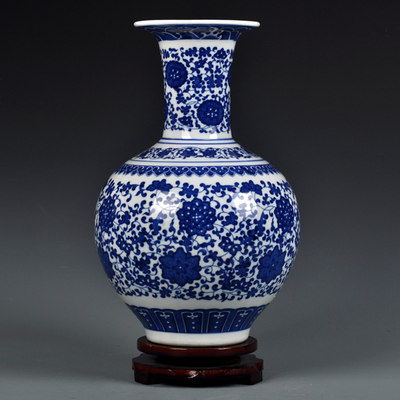 仿古青花瓷花瓶插花景德镇陶瓷器新中式客厅装饰品博古架摆件 虎窝淘
