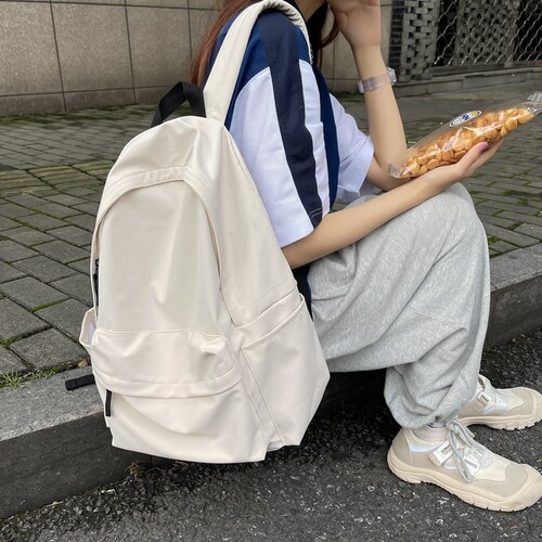 Likejon书包女韩版原宿ulzzang大学生无印简约高中初中生双肩背包