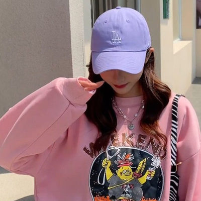 47brand棒球帽男女软顶香芋紫浅紫色小标ny弯檐新品la鸭舌帽春夏 虎窝淘