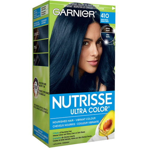 加拿大garnier卡尼尔牛油果精华染发剂膏滋润系列亮彩系410闷青色