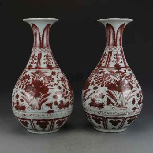 元釉里红鸳鸯莲池玉壶春瓶古董古玩收藏品中国风花瓶老物件瓷器 元釉里红鸳鸯莲池玉壶春瓶古董古玩收藏品中国风花瓶老物件瓷器