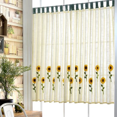 韩式小清新门帘隔断纱帘布艺刺绣短帘棉麻风水帘简约遮光帘飘窗帘 虎窝淘