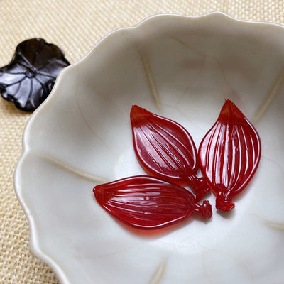 红水晶荷花复古头饰diy手工材料灯火琉璃料器花簪饰品配件装饰品 虎窝淘