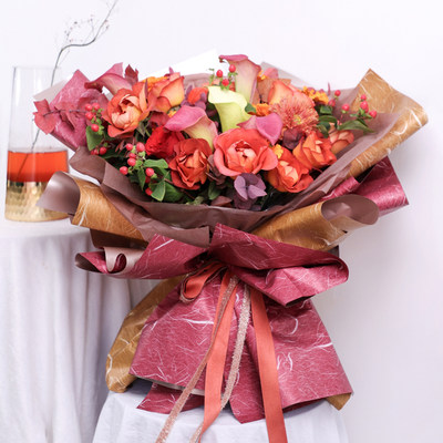 鲜花包装纸羽茵纸云墨丝双色花艺纸玫瑰金防水欧雅纸花束包花材料 虎窝淘