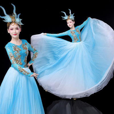 开场舞大摆裙演出服女春秋冬现代舞蹈服装大合唱团跳舞交谊舞长裙 虎窝淘