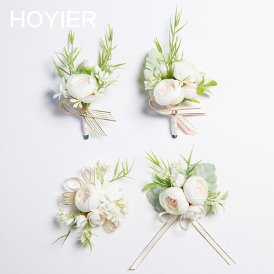 新品韩式西式婚礼结婚新郎新娘胸花手腕花草坪户外清新白绿森系 虎窝淘