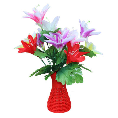 仿真花百合花束12厘米5头百合把束清明节花便宜扫墓花摆放花包邮 虎窝淘