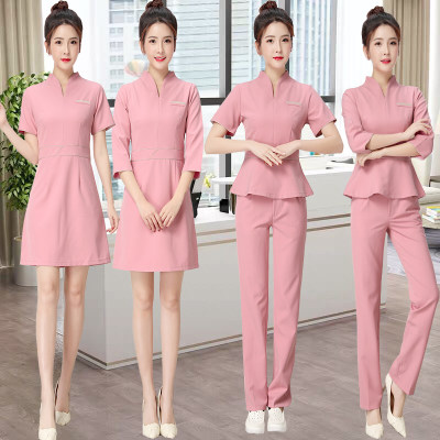 高档美容师工作服女时尚连衣裙技师工装美容美甲师套装足疗店裤装 虎窝淘