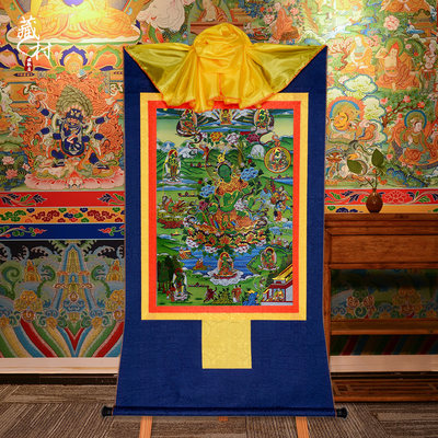 藏村绿度母佛像唐卡西藏密宗供奉八度母挂画藏式装裱客厅转轴画 虎窝淘