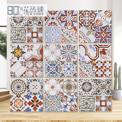 花砖复古北欧风厨房阳台墙砖餐厅卫生间防滑地板砖300 仿古花瓷砖 虎窝淘
