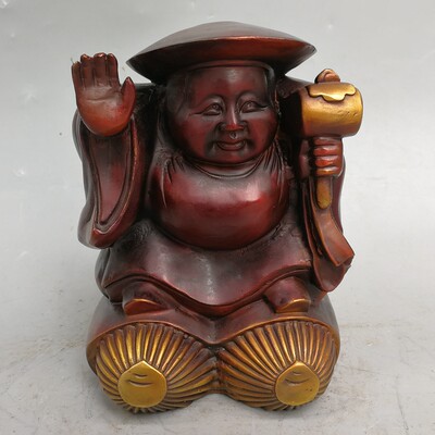 大黑天财神佛像纯铜日本招手财神铜像摆件店铺招财开业礼物铜器 虎窝淘