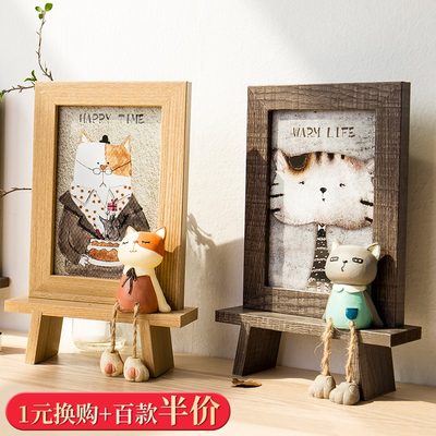 卡通萌猫相框北欧创意家居卧室酒柜摆件装饰房间的小饰品个性摆设 虎窝淘