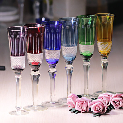 金致江户切子玻璃杯欧式美式高脚杯玻璃酒杯纯手工制作套色 虎窝淘