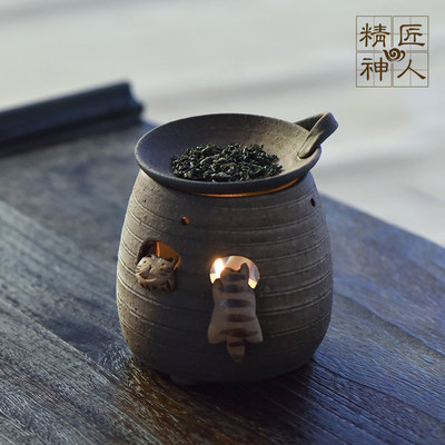 日本原装进口常滑烧爬爬猫茶香炉提神醒脑香薰炉陶瓷摆件 虎窝淘