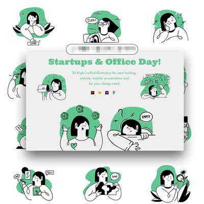 时尚创意人物UI网页app插画xd图sketch海报png背景ai矢量fig