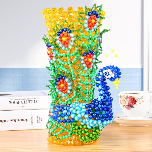 手工串珠diy制作材料包孔雀花瓶摆件家居装饰品客厅插花散珠编织 手工串珠diy制作材料包孔雀花瓶摆件家居装饰品客厅插花散珠编织
