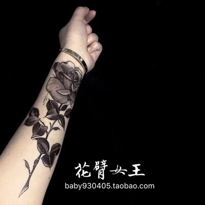 花臂少女tattoo Z1 性感黑色玫瑰逼真纹身贴防水原宿 虎窝淘