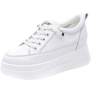 内增高小白鞋女2025新款春季真皮33码34松糕鞋小个子百搭厚底女鞋