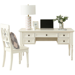 美式实木书桌椅组合白色简约现代学生家用办公电脑桌子书房写字台