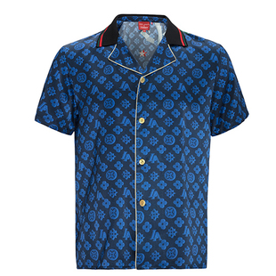 soie jardin5#自由女神艺术重磅真丝印花男士短衣短裤家居服睡衣