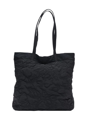 ZA家2024新款女包黑色大容量单肩手提购物包涤纶刺绣纯布托特包袋