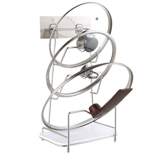 锅盖架壁挂免打孔304不锈钢带接水厨房多功能置物架仰放式锅架子