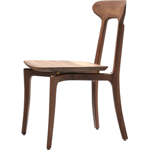 意式轻奢北美黑胡桃木餐椅家用实木椅子北欧牛角椅简约餐厅靠背椅