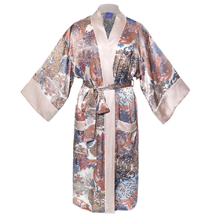 soie jardin3#宁芙原创印花桑蚕丝长袍女丝绸家居服舒适真丝外穿