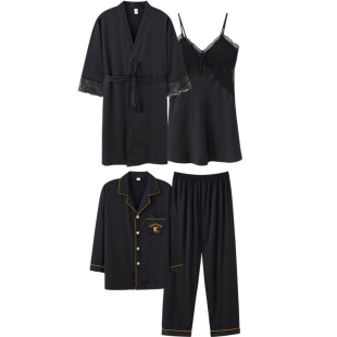 情侣睡衣春秋冰丝女士性感吊带睡裙睡袍夏季男士高级感家居服套装