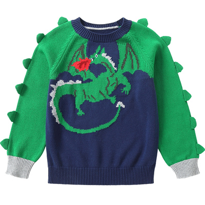 男女卡通风恐龙纯棉线婴儿毛衣